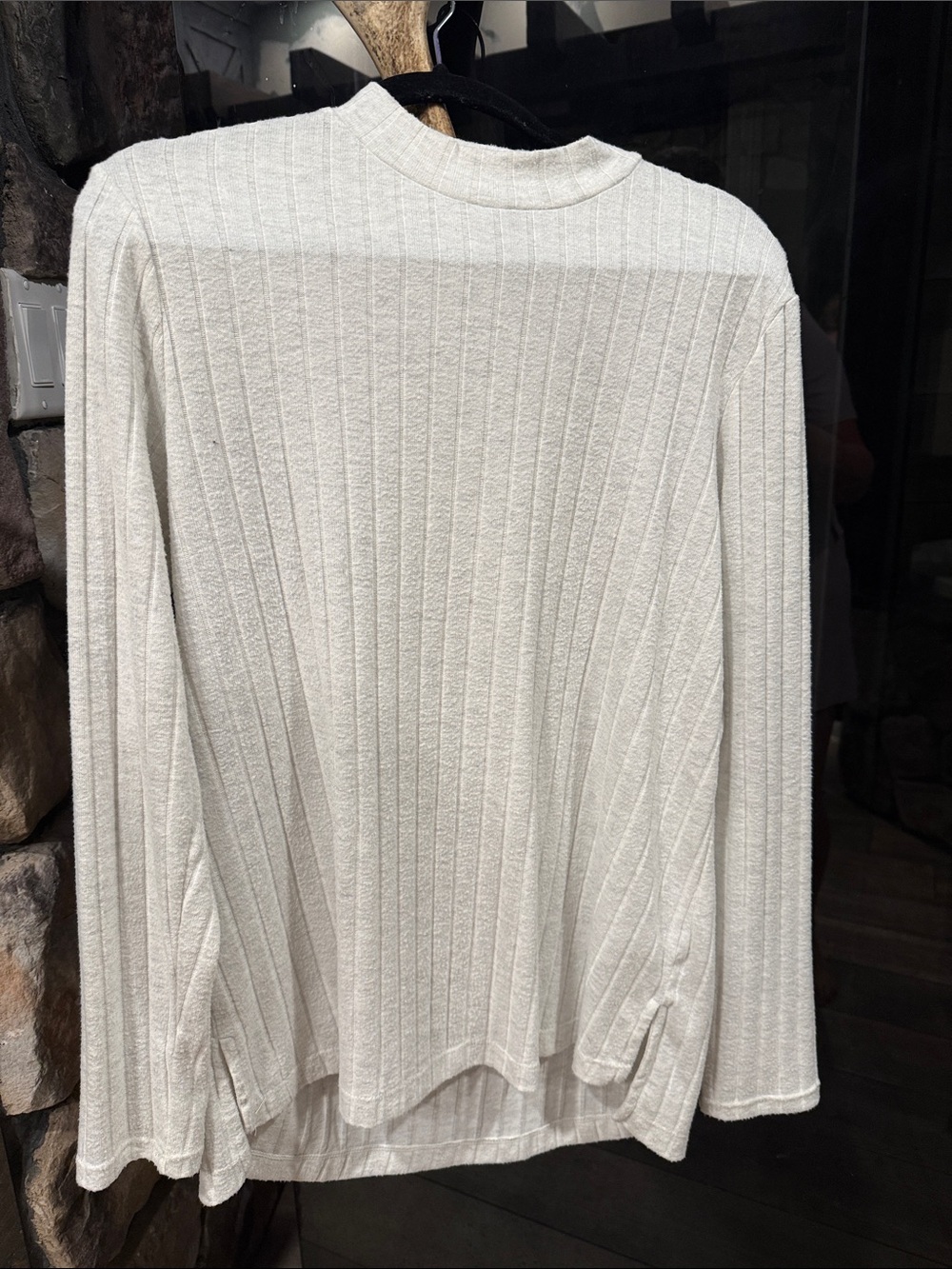 Cream Ribbed Lightweight Long Sleeve Top